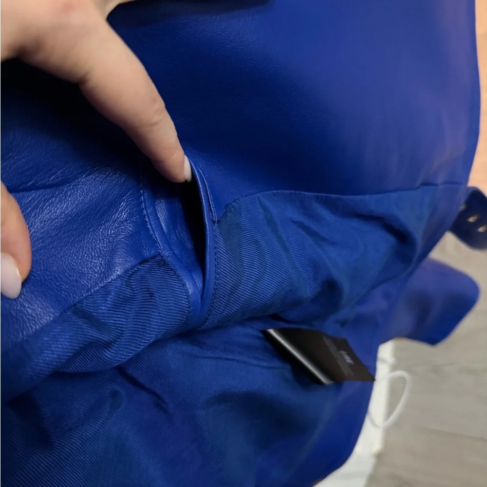 Balmain Royal Blue Leather Jacket with Gold Details - Picture 7 of 8